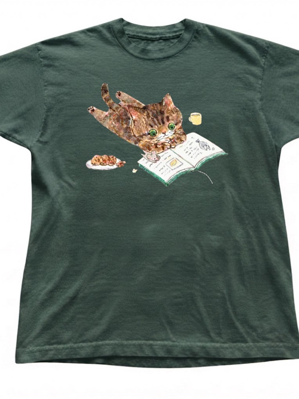Cozy Cat Reading Book Graphic Gildan T-Shirt Cute Cotton Top